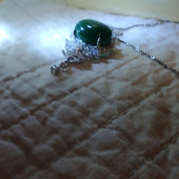 Vintage 925 Sterling Silver Green Gemstone and Crystals 23.5" Necklace - Picture 4 of 9